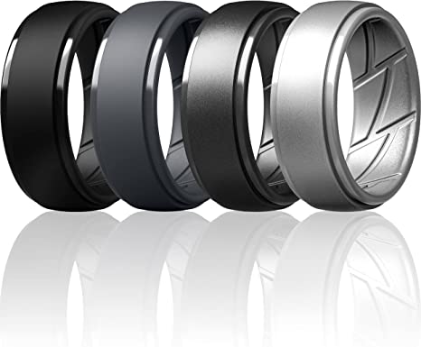 ThunderFit Silicone Wedding Ring for Men, Breathable with Air Flow Grooves - 10mm Wide - 2.5mm Thick