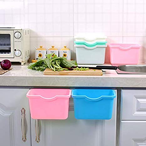 EQLEF Garbage Cabinet, Mini Kitchen Hanging Trash Can Food Waste Bin Medicine Cabinet Bins Coverless Storage Organizer Box Set of 2(Pink Blue)