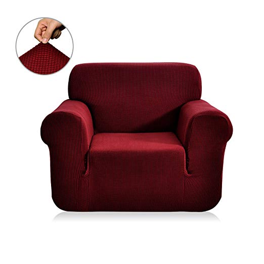 CHUN YI Jacquard Sofa Covers 1-Piece Polyester Spandex Fabric Slipcover (Chair, Wine)