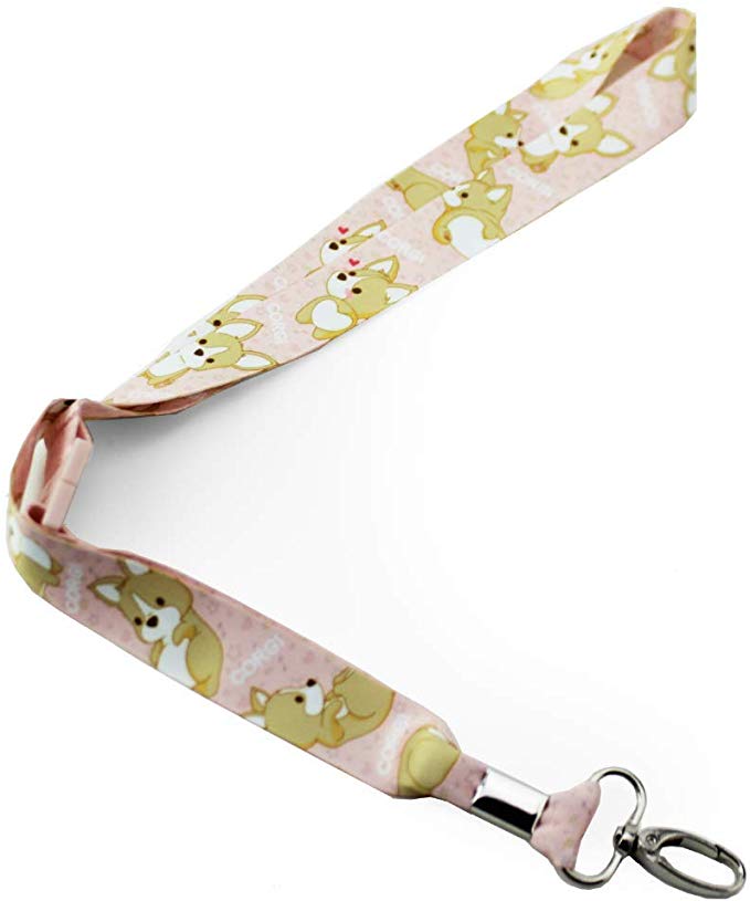 Bellzi Cute Corgi Animal Print Lanyard - Great for Holding Keys and Badges - Durable Red Polyester Necklace ID Holder - Corgi