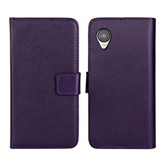 Nexus 5 Case iCoverCase Premium Leather [Card Slot] Wallet Case Kickstand Phone Shell [Book Flip] Cover for LG Google Nexus 5 (Purple)
