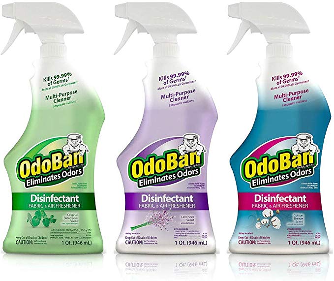 OdoBan Ready-to-Use 32 oz Spray Scent Assortment, 3 Bottles (1 Each Original Eucalyptus, Lavender, Cotton Breeze)