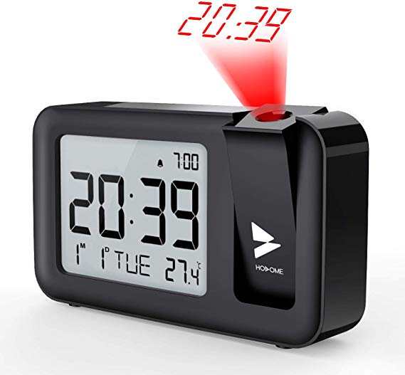Hosome Projection Alarm Clock, Digital Alarm Clock with Indoor Temperature, 4 Adjustable Projection Brightness, 2 Level Volume, 9-Minute Snooze Function, 12/24H Setting for Bedroom, Office(Black)