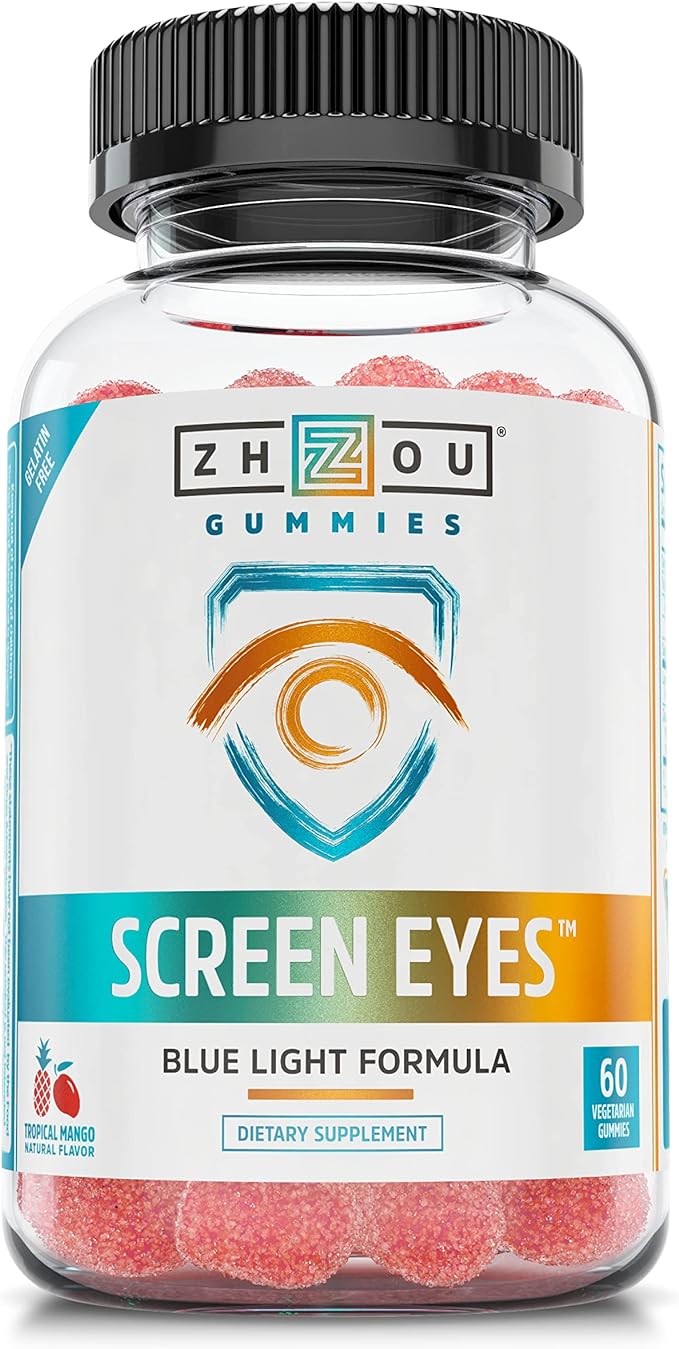 Zhou Nutrition Screen Eyes Gummies, Eye Strain Relief with Blue Light Formula, Lutemax 2020 and Marigold Extract, Vision Health Supplement, Tropical Berry Flavor, 30 Servings, 60 Gummies