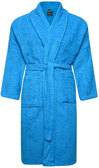 Adore Home Unisex 100% Cotton Terry Toweling Shawl Collar Aqua Bathrobe Dressing Gown
