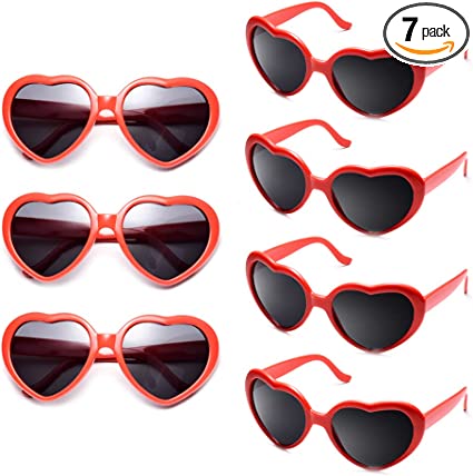 7 Pack Red Heart Sunglasses for Women, Fun Cute Heart Shaped Sunglasses Bachelorette Party Bulk