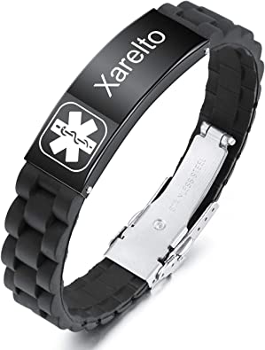 MOWOM Medical Bracelet Custom Engraved Silicone Adjustable Sport Name ID Identification Alert Medical Bracelet for Men Women Stainless Steel Rubber Black Belt - (Bundle with Emergency Card, Holder)