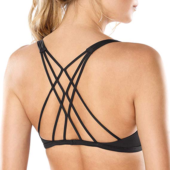 CRZ YOGA Women's Removable Pads Yoga Top Cross Strappy Back Sports Bra