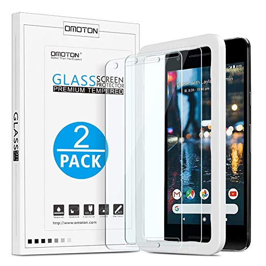 OMOTON [2 Pack Compatible for Google Pixel 2 Screen Protector with [Easy Install Tool] [9H Hardness][Anti-Scratching][Anti-Oil][Anti-Bubbles][2.5D Round Edge]