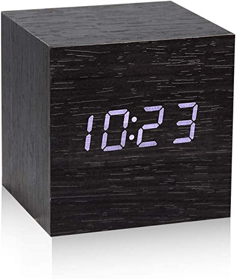 MICARSKY Digital Alarm Clock for Bedrooms/Bedside/Desk,7 Levels Brightness,Wooden Electronic LED Display,Temperature and Date Detect (Black)
