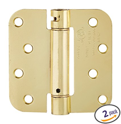 Dynasty Hardware 4" x 4" Mortise Spring Hinge with 5/8" Radius Corners, Satin Brass - Pack Of 2 Hinges