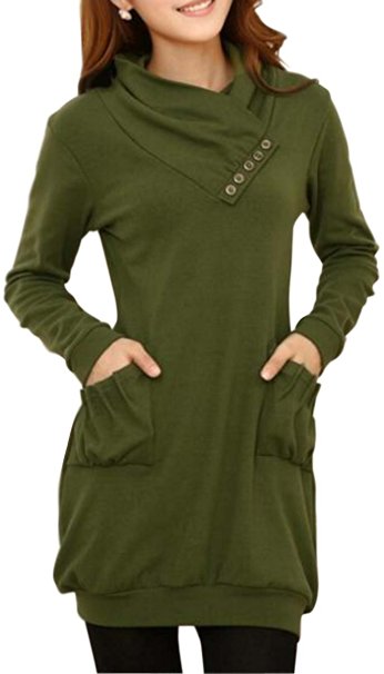 BLINGLAND Pullover T-Shirt Long Sleeve Cowl Neck Buttons Knitting Top for Women