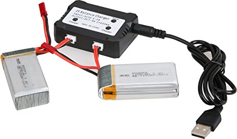 X101 DEERC 7.4V 1200mAh 30C Lipo Battery (2pcs) To Increase Flight Time(20 Min)，With 2 in 1 Battery Charger for MJX Rc Quadcopter Drone Spare Parts