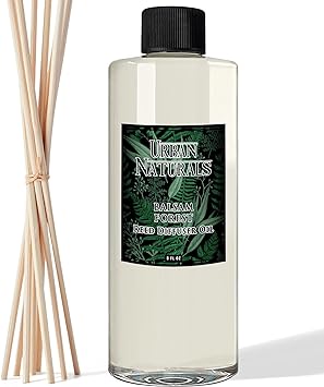 Urban Naturals Balsam Forest Essential Oil Reed Diffuser Refill | Large 8 Ounce Size | Includes a Free Set of Reed Sticks! Made in The USA | Pine Fir Needles, Evergreen, Woodsy Cedar and Sandalwood