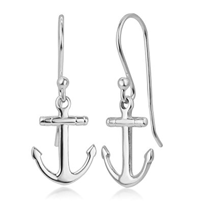 925 Sterling Silver Anchor Navy Sailor Ship Symbol Dangle Hook Earrings 1.1"