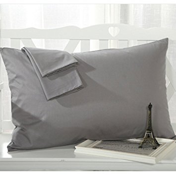 YAROO Pillowcase, Genuine Egyptian Cotton 300 Thread Count Standard 2-Piece Pillow case Set,Fits 20 x 26，Solid,Dark gray-Standard