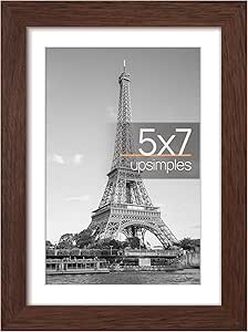 upsimples 5x7 Picture Frame, Display Pictures 4x6 with Mat or 5x7 Without Mat, Wall Hanging Photo Frame, Brown, 1 Pack