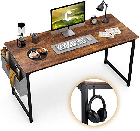 CubiCubi Computer Desk 47" Study Writing Table for Home Office, Industrial Simple Style PC Desk, Black Metal Frame, Rustic