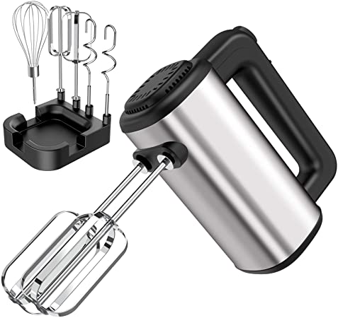Hand Mixer Electric,Senbowe Upgrade 250W 5-speed Electric Handheld Mixers with Storage Case, Easy Eject Button and 5 Stainless Steel Attachments (2 Beaters, 2 Dough Hooks and 1 Whisk)