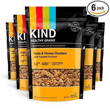 KIND Healthy Grains Clusters, Oats and Honey with Toasted Coconut Granola, Gluten Free, 11 Ounce (Pack of 6)