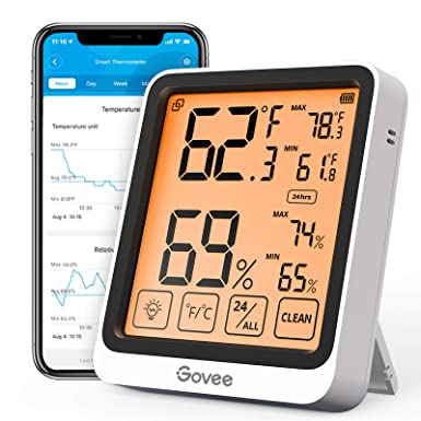 Govee Smart Hygrometer Indoor Thermometer, Bluetooth Temperature Humidity with 4.5 Inches Large Backlight LCD Touchscreen, Notification Alert, 2 Year Data Storage for Room, Greenhouse