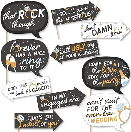 Big Dot of Happiness Funny Just Engaged - Black and White - Engagement Party Photo Booth Props Kit - 10 Piece