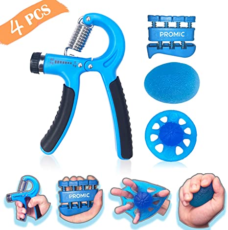 PROMIC Hand Grip Strengthener Workout Kit with Non-Slip Hand Gripper, Finger Exerciser, Hand Extention Ball and Stress Relief Grip Ball - Wrist Forearm Trainer, Hand Grip Workout Equipment