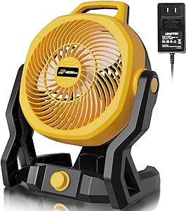 Battery Operated Fan for Dewalt 20V Max Battery with AC Adapter, Up to 650 CFM Portable Fan, Variable Speed Battery Powered Fan Low Noise 30dB Cordless Fan, Jobsite Camping Fan (Only Tool)