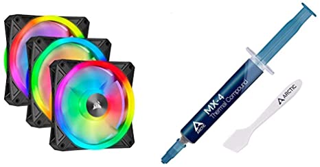 Corsair QL Series, Ql120 RGB, 120mm RGB LED Fan, Triple Pack with Lighting Node Core & Arctic MX-4 - Thermal Compound Paste for Coolers | Heat Sink Paste | Composed of Carbon Micro-Particles