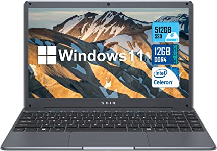 SGIN Laptop 15.6" Laptops 12GB RAM 512GB ROM SSD Windows 11 Laptops with FHD 1920x1080 Display, WiFi, Bluetooth, Webcam, USB-C, Long Battery Life