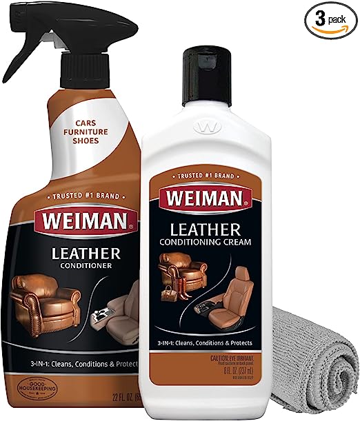 Weiman Complete Auto Leather Interior Cleaning Kit for Car, Truck, Motorcycle, RV, Motorhome - Cleans & Restores Leather Automotive Seats & Accessories, UVX Protection(Leather Auto Kit - Spray)