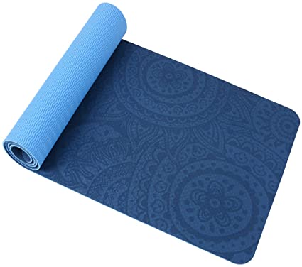 TOMSHOO Yoga Mat - Premium 6mm Thick Printing Non-slip Exercise Mat Eco Friendly TPE Material Fitness Mat with Carrying Strap-Workout Mat for All Types of Yoga, Pilates & Floor Workouts (183 x 61 x 6mm)
