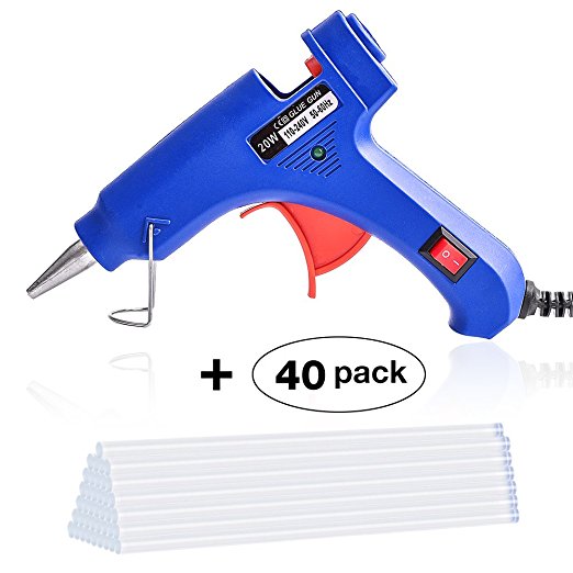 Hot Glue Gun with 40 Pieces Melt Glue Sticks, 20W High Temperature Melt Glue Gun Tool Kit with On/ Off Switch for DIY Small Craft Projects, Arts, Sealing and Fixing Household Items by Ouway