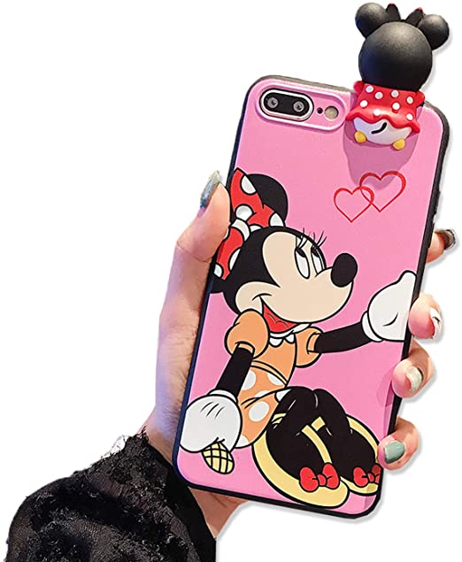 Cute Minnie iPhone 8 Plus Case/iPhone 7 Plus Case, 3D Cartoon Kawaii Case for Kids Girls, Funny Animal Character Silicone Case for Apple iPhone 7 Plus, iPhone 8 Plus 5.5" with Holder Lanyard Doll