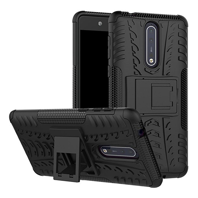 Nokia 8 Case, Linkertech [Shockproof] Tough Rugged Dual Layer Protector Hybrid Case Cover with Kickstand for Nokia 8 (Black)
