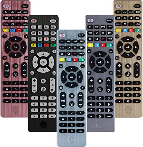 GE Universal Remote Control for Samsung, Vizio, LG, Sony, Sharp, Roku, Apple TV, RCA, Panasonic, Smart TVs, Streaming Players, Blu-ray, DVD, Simple Setup, 4-Device, Silver, 33709