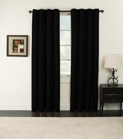 Furniture Fresh---Blackout Thermal Textured Weave Pair of Heavyweight Panels---Two Panels, each 50"W x 84"L---Rod Pocket and Back Tabs--Black