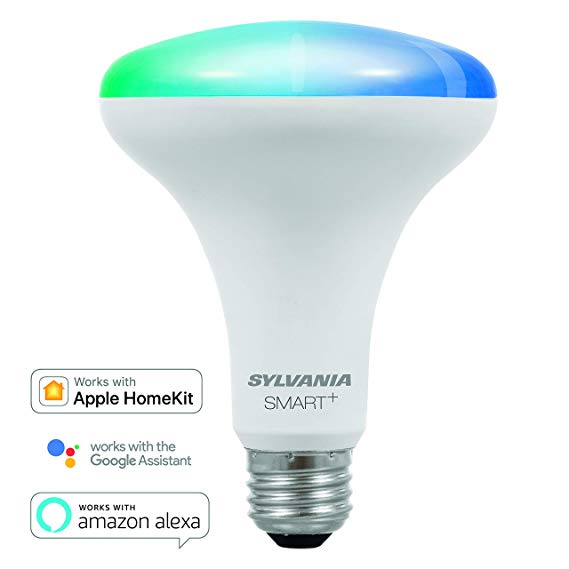 SYLVANIA SMART  Bluetooth Full Color Light BR30 LED Light Bulb, 65-Watt Equivalent, Works with Amazon Alexa, the Google Assistant, and Apple HomeKit, No Hub Required