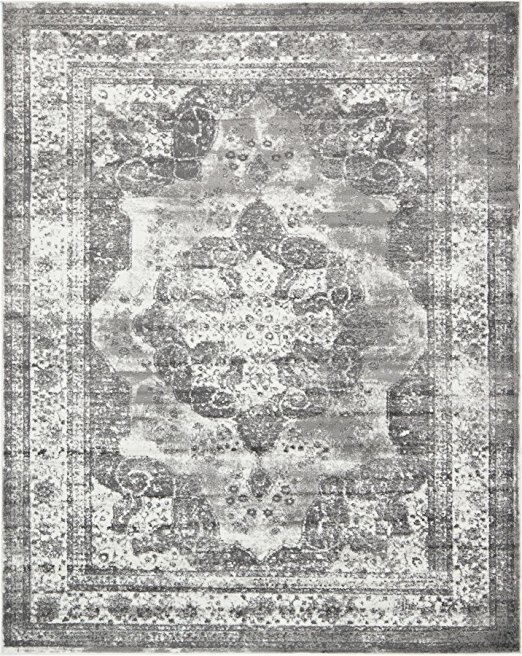Traditional Persian Vintage Design Rug Gray Rug 8' x 10' FT (305cm x 244cm) Sofia Area Rug Inspired Overdyed Distressed Fancy