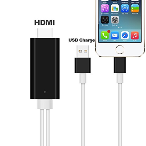 8pin HDMI Adapter AV Cable HDTV AUDIO for iPhone 5/5S/SE/6/6S Plus Support HD 1080P Connect TV and Car,6ft(Black)