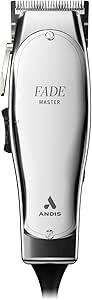 Andis 01820 Professional Fade Master Hair Clipper, Adjustable Carbon Steel Fade Blade Clipper - Zero Gap, Unbreakable Aluminium Housing, Chrome, Silver