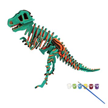 Bfun Wood 3D Dinosaur Puzzles T-Rex 3D Woodcraft Kit Assemble Paint DIY 3D Puzzle Toys for Kids Adults the Best Birthday Gift