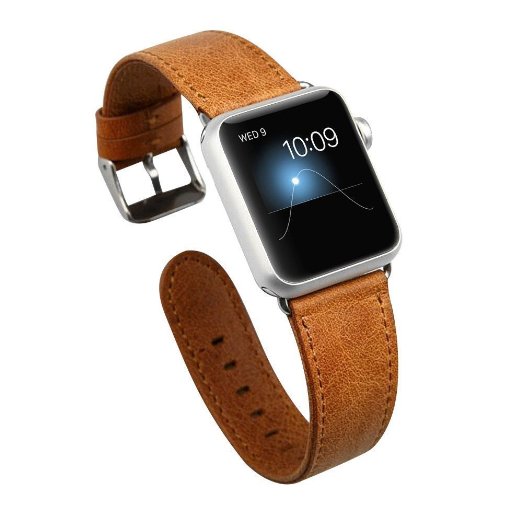 Apple Watch Band 42mm, Jisoncase® Vintage Genuine Leather Strap Wrist Band Replacement Classic Buckle with Metal Clasp (Adapters Included) for Apple iWatch & Sport & Edition 42mm Brown JS-AW4-06A20