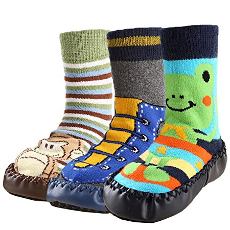 KF Baby Toddlers Boys Girls Non-Skid Slipper Socks Value Pack [3 Pairs]
