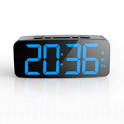 PINGKO Digital Alarm Clock-Large Smart LED Display, Snooze Function,Adjustable Brightness - Small and Light for Travel,Desk or Bedroom