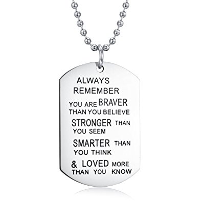 Udobuy Stainless Steel Pendant Always Remember You Are Braver Than You Believe Inspirational Letters Engraved Charm Necklace