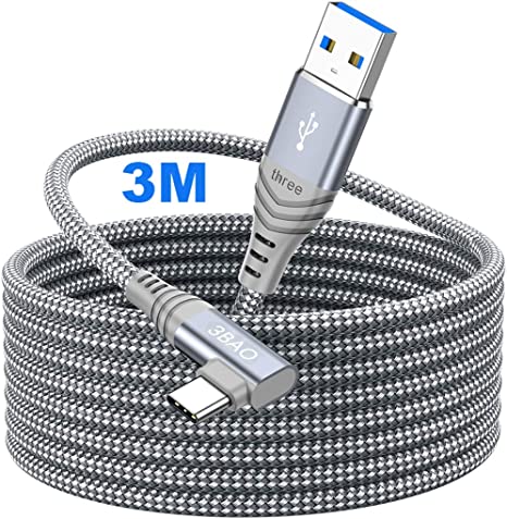 USB C Link Cable 10ft/3M,USB 3.0 to USB C Cable 90 Degree Braided Fast Charging & 5Gbps Data Transfer for Oculus Quest /2,Virtual Reality Headset, Gaming PC,Samsung Galaxy S20 S10 S9 S8 Plus Note 10 9,LG