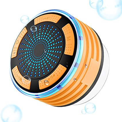 Bluetooth Speaker, Goodsmiley Portable Waterproof Wireless Shower Loudspeaker with Suction Cup and Light (Orange)