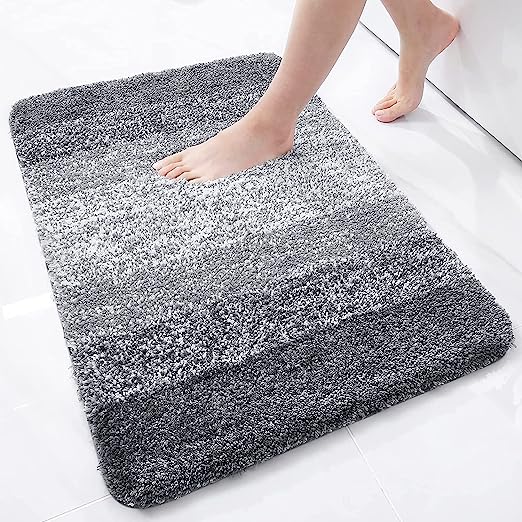 OLANLY Luxury Microfiber Bath Mat, Extra Soft and Absorbent Bathroom Mat, Non-Slip Plush Shaggy Bathroom Rug, Machine Wash Dry, Bath Rugs for Bathroom Floor, Tub and Shower, 20x32, Grey