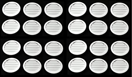 2" Round Plastic Louver Soffit Air Vent Reptile Screen Grille Cover Multiple Colors/Quantities (24, White)